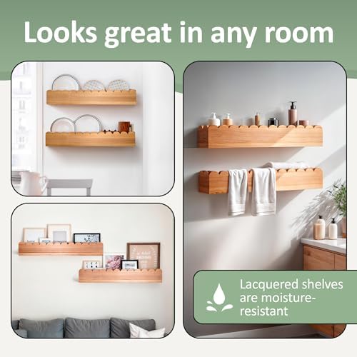 Scalloped Shelves - Set of 2 Pre-Assembled 15.6inch Floating Nursery Book Shelves, Scalloped Book Shelf - Kids Wall Bookshelf, Nursery Decor, Floating Shelves for Wall