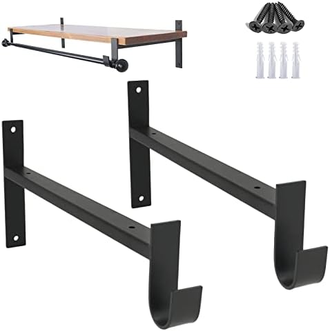 AddGrace Closet Rod Bracket Heavy Duty Shelf Brackets Black 8 Inch 2 Pack