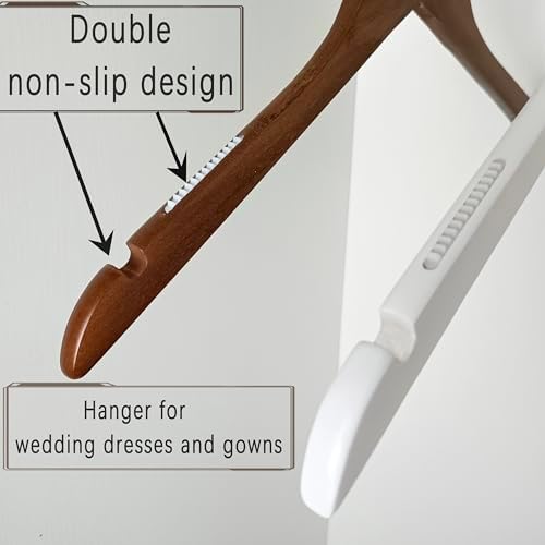 2 Pcs Bride Wedding Dress Hanger Wooden Groom Suit and Gown Non-Slip Hangers Bridal Party Shower Gift (Mr. and Mrs.)