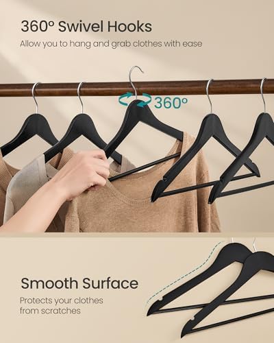 SONGMICS Wooden Hangers, 20 Pack, Basic Wood Clothes Hangers, Space Saving