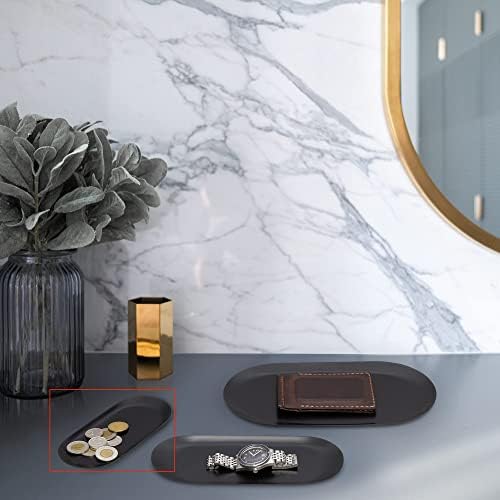 Black Stainless Steel Tray Set of 3, 7 Inch Oval Vanity Trays
