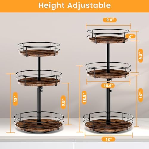 3 Tier Lazy Susan Spice Rack Organizer 360° Rotating, Black