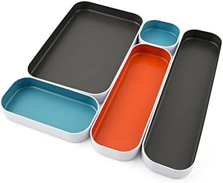 Three by Three Seattle Metal Drawer Organizer Tray Set, 5-Pc, 1" (Gray Mix)