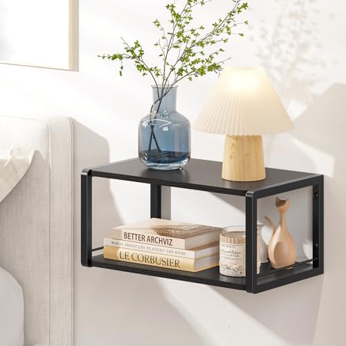 Floating Nightstand, Wood Bedside Shelf Wall Mounted Nightstand with Heavy-Duty Frame, Floating Bedside Table for Bedroo