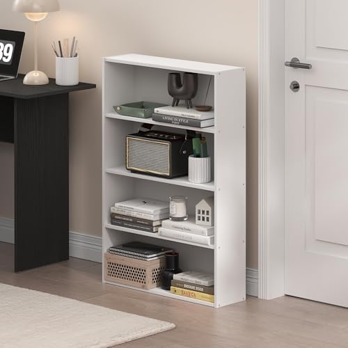 Furinno Basic Book Shelf, 4-Tier Bookcase with Open Shelf, Bookshelf, Cube Storage Organizer, 6 x 24 x 35, for Living Ro