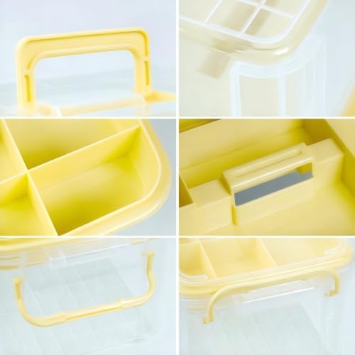 Set of 2 Medicine Organizer - Plastic Storage Box with Handle Yellow