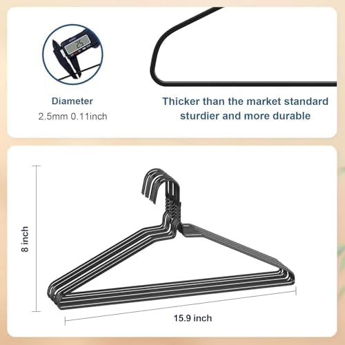 SPECILITE Wire Metal Clothes Hangers Bulk 50 Pack, Ultra Thin, Black