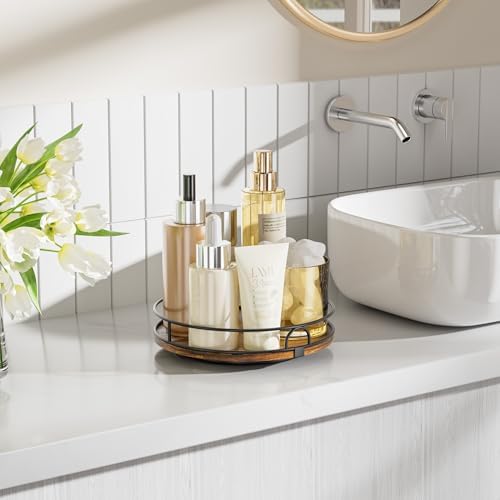 LAMU 10'' Rotating Lazy Susan Organizer, Wooden Lazy Susan Turntable