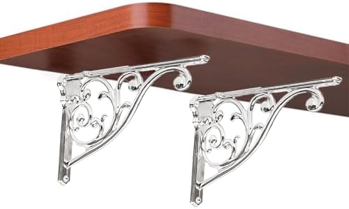 Heavy Duty Solid Stand,12 Inch 2 Pack Polished Nickel,Right Angle Wall Panel Support Bracket,Decorative Shelf Bracket,He
