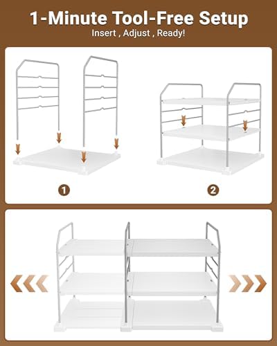 EVERIE Extendable 3-Tier Kitchen Cabinet & Pantry Organizer for Plastic Wrap, Foil & Storage Bags, Adjustable Heavy Duty