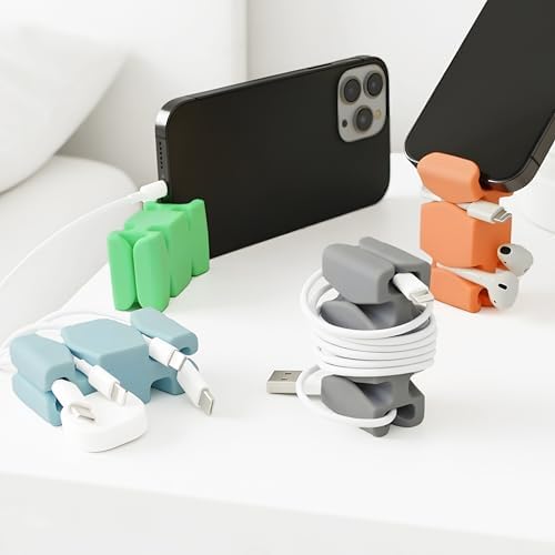 CordBrick 4PK Silicone & Steel Weighted Cord Holders for Bedside. Travel Phone Cable Organizers. Multiuse iPhone Accesso