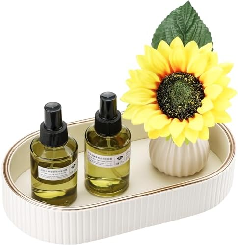 GORESE Oval Vanity Tray Perfume Organizer, PU Leather Valet Jewelry Trays Nightstand Organizer Key Bowl Trinket Dish for