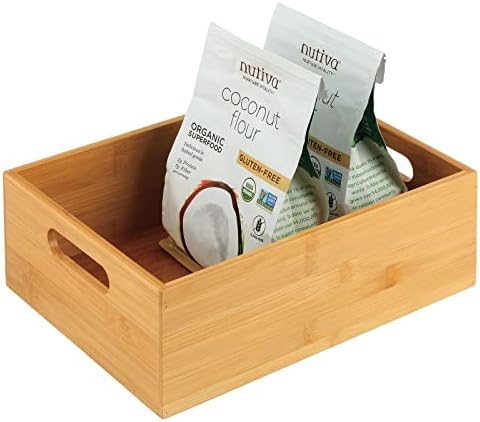 mDesign Bamboo Kitchen Cabinet & Fridge Drawer Organizer Tray with Handle - Storage Bin for Cutlery, Serving Spoons, Coo