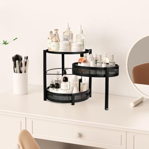 IBERG 3 Tier Countertop Organizer with Rotating Storage Tier (Black)