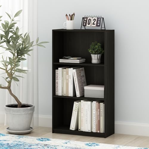 Furinno Basic 3-Tier Book Shelf with Open Shelves, Dark Espresso