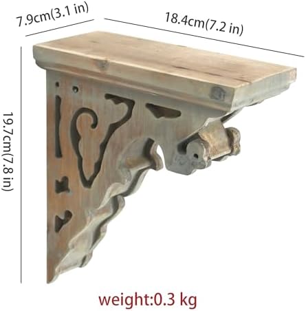 BIG FORTUNE Set of 2 Corbels for Shelves Wood Corbels Decorative L7.2 X W3.1 x H7.8 Shelf Brackets Wooden Vintage Shelf 