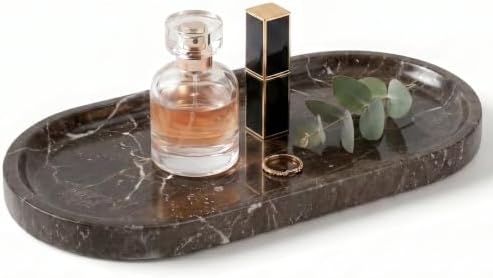 YKAJO Dark Emperador Oval Marble Tray, 9.8x4.7 Vanity Perfume Organizer
