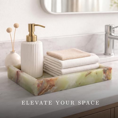 Bey-Berk Ezra Green Onyx Genuine Marble Guest Towel Tray, 9" x 5.75" Bathroom Counter Tray, Luminous Onyx Accent Piece