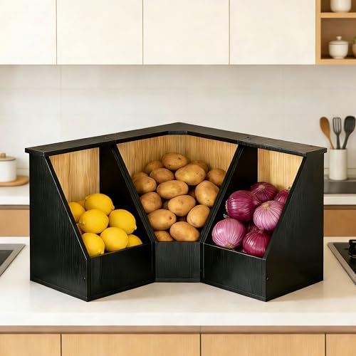Jolitac Large Bamboo Pantry Storage Bins, Potato Onion Storage Bin
