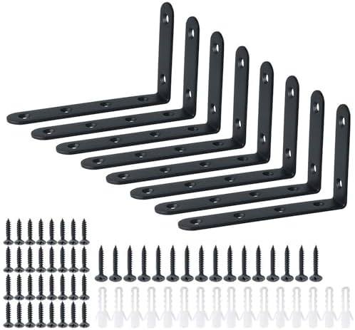 Alise 8Pcs Floating Shelf Brackets, Black Heavy Duty L Bracket for Shelves