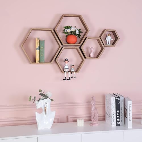 Hexagon Shelves,Floating Wall Shelf,Honeycomb Octagon Cube Shelves Wood