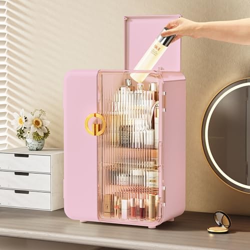 UAK Makeup Organizer with Drawers for Vanity, Cosmetic Display Case with Brush Holders, Storage for Skincare Countertop 