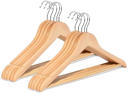 Wooden Hangers 30 Pack – Heavy Duty Wood Coat Hangers with Non-Slip Pant Bar & 360° Swivel Hook, Smooth Finish Clothes Hangers for Closet, Shirts, Suits, Jackets, Dresses & Pants – Natural Wooden