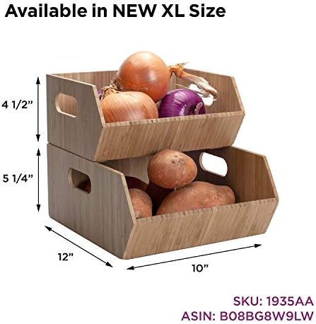 MobileVision Bamboo Storage Bins for Pantry & Kitchen Cabinet Organizer Multi-Purpose 2 PC Stackable Set for Canned Good