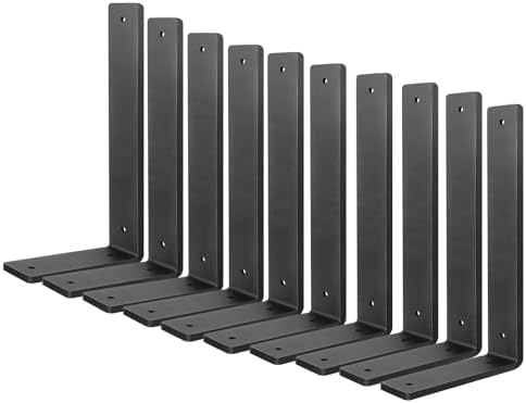 Floating Shelf Bracket 6 Inch, 10 Pack Heavy Duty Shelf Brackets, Black Wall Shelf Bracket for DIY Decorative with Mount