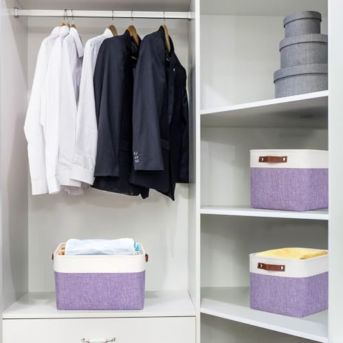 Bagnizer Storage Bins Large Fabric Storage Baskets for Shelves 3 Pack, Decorative Linen Closet Baskets with Handles for 