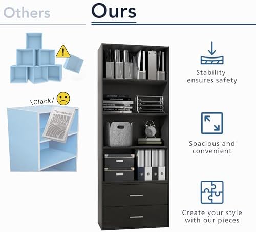 Homes: Inside + Out Apexa 4-Vertical Storage Organizer Shelves, Stackable Wood Bookcase for Organization, Dorm Teen Room