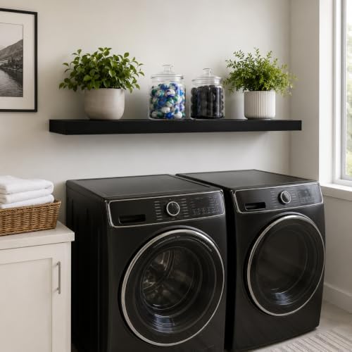 WELLAND 60 inch Black Mission Floating Shelves for Wall, Bathroom Wall Mount Shelves, Wood Modern Display Shelves, Book 
