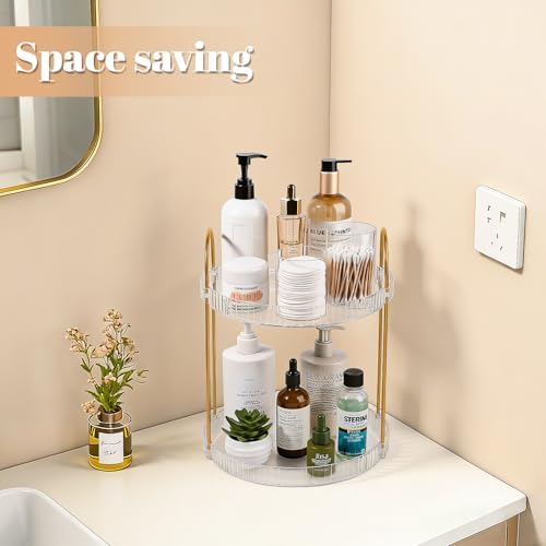 360° Rotating Makeup Organizer Large Capacity Perfume Tray, 2 Tier, Clear