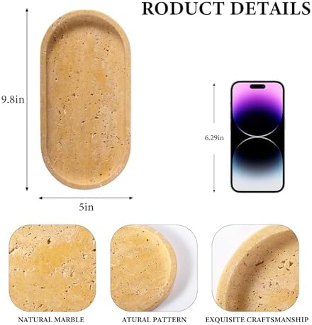 Koville Natural Travertine Tray for Bathroom Vanity, Noble Golden Yellow Bathroom Marble Trays for Countertop Organizer,