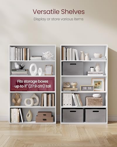 VASAGLE Set of 2 5-Tier Bookshelves with Adjustable Storage Shelves