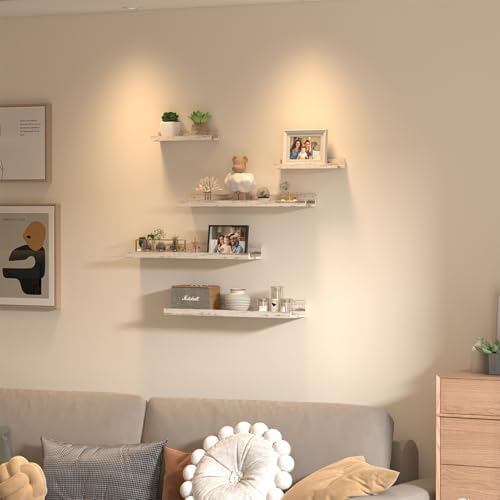 Giftgarden 24 Inch Wall Mounted Floating Shelves Set of 5, Distressed White Wood Wall Shelves for Bathroom, Bedroom, Kit