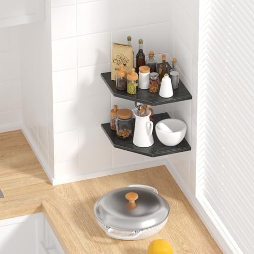 JJL Corner Wall Shelf, Set of 2 Floating Corner Shelf for Wall Storage,Easy-to-Assemble,Wall Mount Corner Shelves for Te