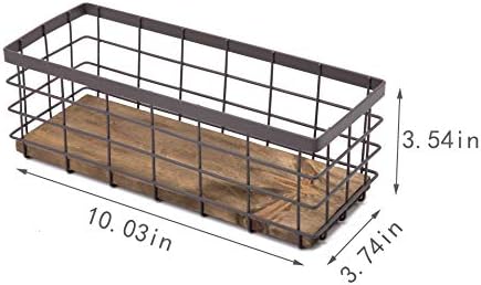 TIEYIPIN Small Metal Wire Storage Basket, Detachable Wood Base Storage Organizer Bin Basket for Kitchen Cabinets, Bathro
