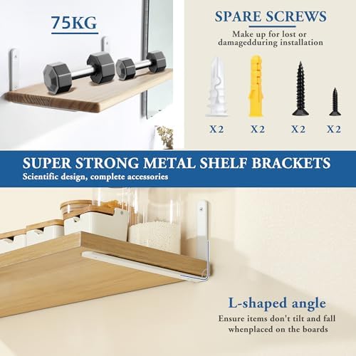 Mooche White Shelf Brackets, Heavy Duty Floating Shelf Bracket for Wood Shelves, Wall Mounted Metal L Brackets, Wall She