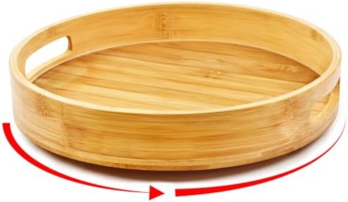 Wooden Lazy Susan Organizer for cabinet-12 Inch Bamboo Kitchen Turntable Organizer with Double Handles-Large Bamboo Lazy