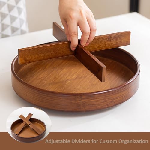 Bamboo Lazy Susan 12'' Turntable Organizer with Removable Dividers