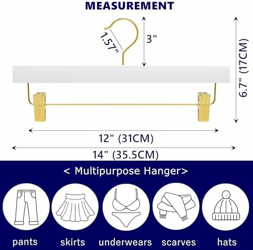 Amber Home 24 Pack White Wooden Pants Hangers with Gold Clips