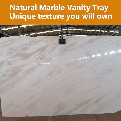 Karibiber Vanity Tray, 11.8inch Marble Bathroom Tray for Countertop, White Marble Bathroom Dresser, Stone Serving Tray f