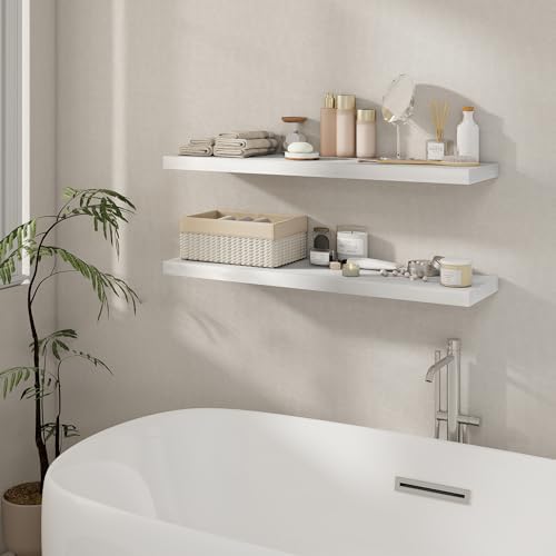 Fun Memories 40 Inch Floating Shelves Set of 2, 8 Inch Deep Wall Shelf, Rustic Wood Storage Shelves for Bedroom, Kitchen