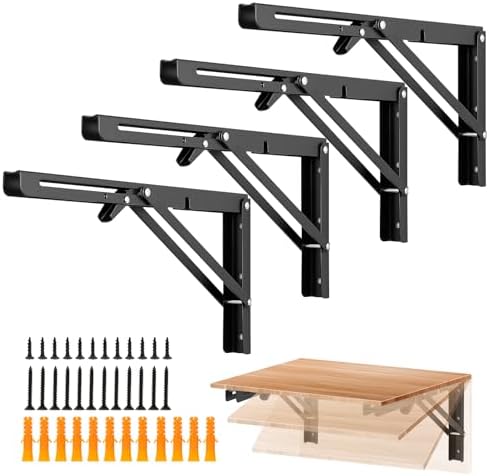 Ravinte Matte Black Folding Shelf Brackets, 14 Inch, 4 Pack