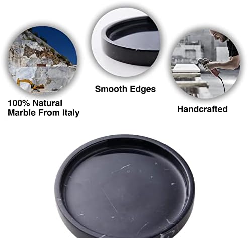 100% Carved Marble Round Vanity Tray 5.5'', for Kitchen Bathroom Countertop, Nightstand Decor, Candle Holder, Jewelry Ri
