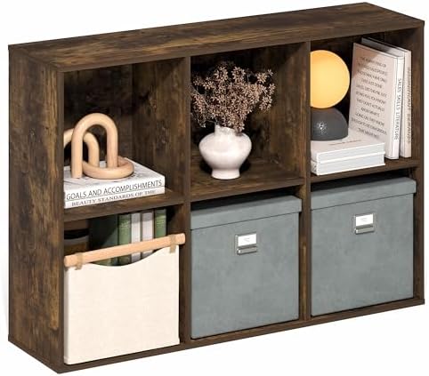 Furinno LUDER Book Shelf, 6-Cube Bookshelf, Bookcase with Open Shelves, 9.5 x 24.6 x 35.4, for Living Room, Bedroom, Hom
