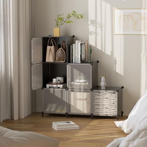 6Cube Storage Organizer Modular Stackable with Doors Black
