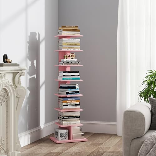 TUTOTAK Book Shelf, Narrow Spine Bookshelf, 8-Tier Bookcase for Small Space
