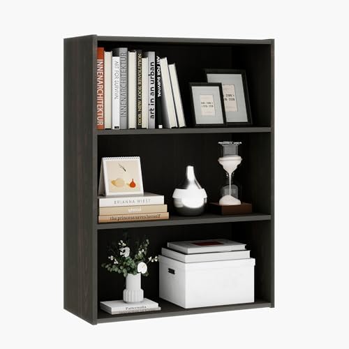 Wooden 3 Shelf Bookcase, 9.7" D*23.7" W*31.5" H Wooden Black Book Shelf with Three Storage Space, 3 Tier Small Bookshelf